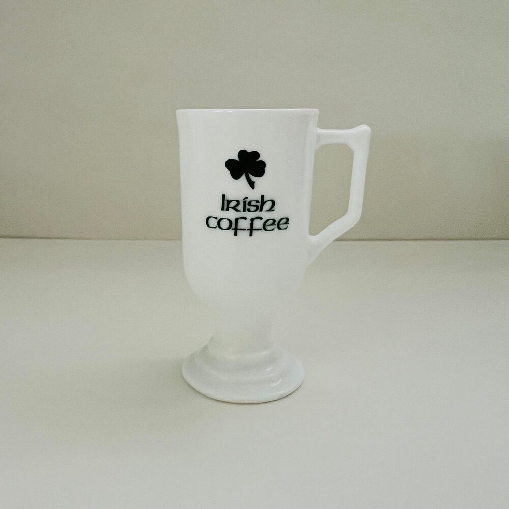 FEDERAL GLASS White Milk Glass Shamrock Irish Coffee Mug Cup